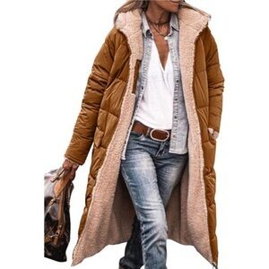 Women's Winter Clothes Oversized Shearling Fleece Long Coats Jackets, Brown